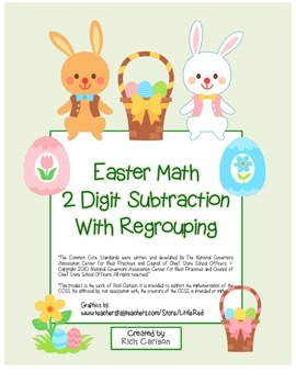 Preview of “Easter Math” 2 Digit Subtraction With Regrouping Common Core (color& blackline)