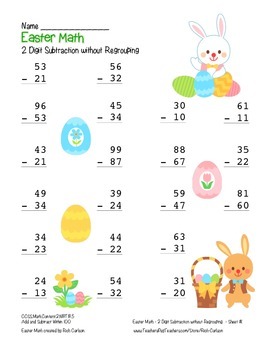 “Easter Math” 2 Digit Subtraction Without Regrouping (color) | TpT