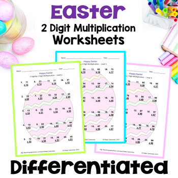 Preview of Easter Math 2 Digit by 2 Digit Multiplication Worksheets - Differentiated