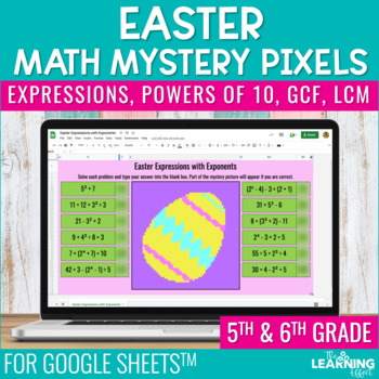 Preview of Easter Math Activities Digital Pixel Art | Expressions GCF LCM Powers of 10