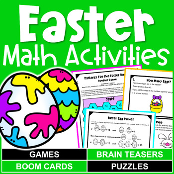 Preview of Easter Math Activities: Easter Math Worksheets, Games, Brain Teasers, Boom Cards