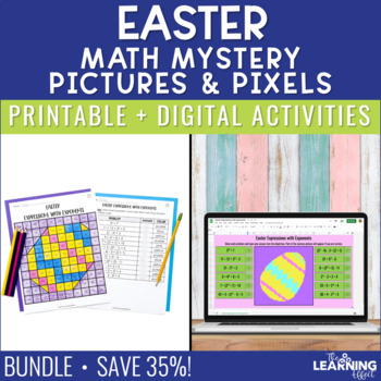 Preview of Easter Math Activities Mystery Picture Worksheets & Pixel Art BUNDLE | GCF LCM
