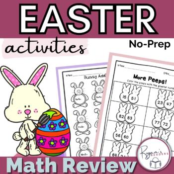 Preview of Easter April No-Prep Math Centers 1st Grade With Spring Math Coloring Sheets