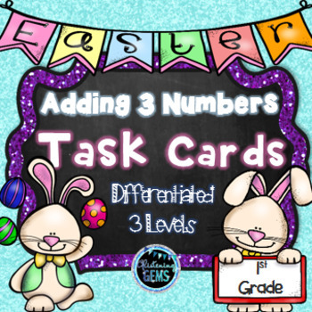 Preview of Easter Math Activities for First Grade  | Adding Three Numbers First Grade