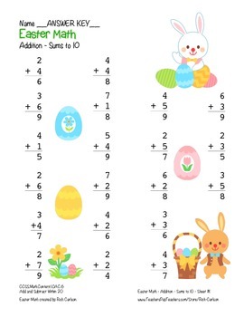 “Easter Math” Add Within 10 - Common Core - Addition Fun! (color version)