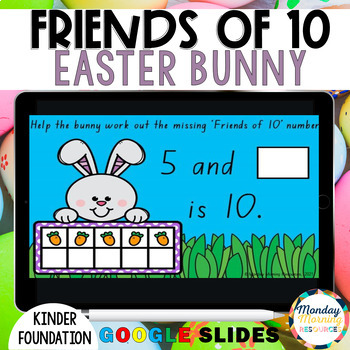 Preview of Easter Math - Addition 'Friends of 10' Bunnies - Kindergarten Math Google Slides