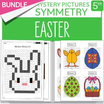 Preview of BUNDLE Easter Math activity Symmetry Mystery Picture Grade 5 Multiplication 1-40