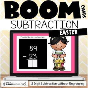 Preview of Easter Math Boom Cards™ 2 Digit Subtraction without Regrouping