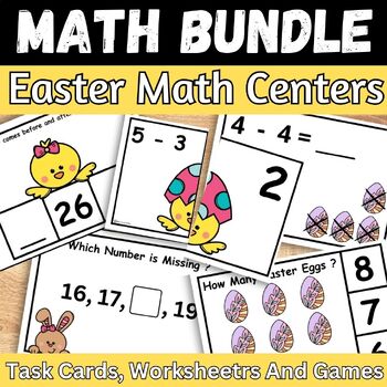 Preview of Easter Math Center Missing number, Addition & Subtraction Spring Activity Bundle