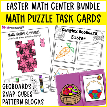 Preview of Easter Math Centers Bundle - Snap Cubes Pattern Blocks Geoboards Task Cards