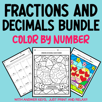 Preview of Easter Math Coloring: Fractions and Decimals Color by Number Worksheet Bundle