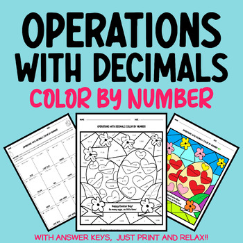 Preview of Easter Math Coloring: Operations With Decimals 4th 5th 6th Color by Number