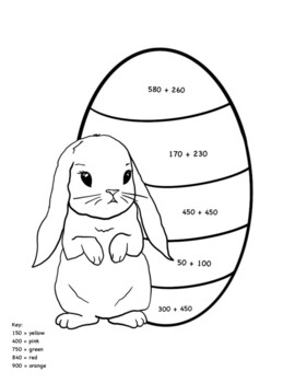 Preview of Easter Math Coloring Page - Three-digit Tens Addition