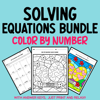 Preview of Easter Math Coloring: Solving Equations 6th 7th 8th Color by Number Bundle