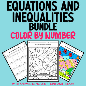 Preview of Easter Math Coloring: Solving Equations and Inequalities Color by Number Bundle