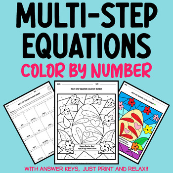 Preview of Easter Math Coloring: Solving Multi Step Equations Color by Number Activity