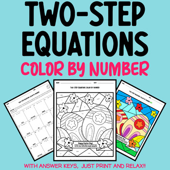 Preview of Easter Math Coloring: Two-step Equations 6th 7th 8th Grades Color by Number