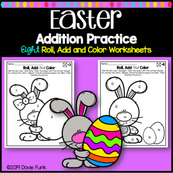 Easter Math Activities Addition Color by Number Worksheets by Dovie Funk