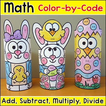 Preview of Easter Math Craft Color by Number 3D Characters April Activity