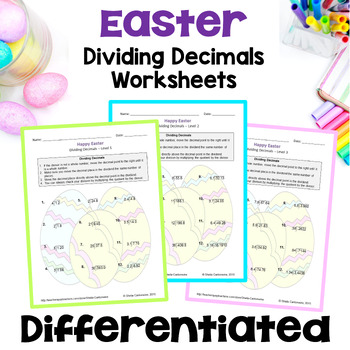 Preview of Easter Math Dividing Decimals Worksheets - Differentiated