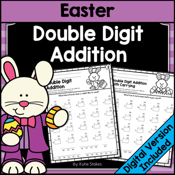 Preview of Easter Math Double Digit Addition Worksheets | Print & Digital