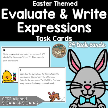 Preview of Easter Math: Evaluate and Write Expressions - Algebraic Expressions - Task Cards