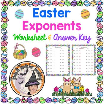 Preview of Easter Math Exponents Worksheet and Answer Key 6th grade Spring April FUN