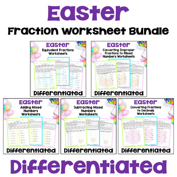 Preview of Easter Fraction Worksheet Bundle - Differentiated