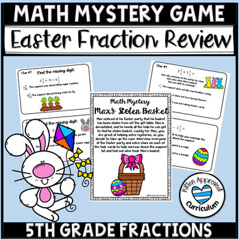 Preview of Easter Math Fractions Game Easter Math Mystery 5th Grade