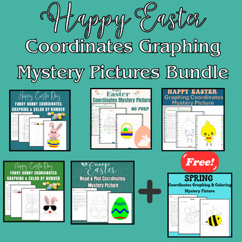 Preview of Easter Math Fun Coordinates Plotting Mystery Pictures Bundle + Free Gift NO PREP