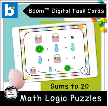 Preview of Easter Math Logic Puzzles Sums to 20 Digital Task Cards Boom Learning