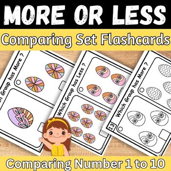 Preview of Easter Math More or Less counting And comparing to 10 Kindergarten Task cards