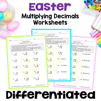 Preview of Easter Math Multiplying Decimals Worksheets - Differentiated