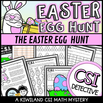 Preview of Easter Math Mystery with Addition and Subtraction Easter Egg Hunt CSI Worksheets