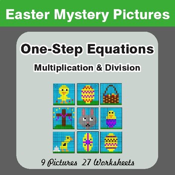 Easter Math: One Step Equations: Multiplication & Division - Math Mystery Pictures