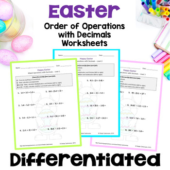 Preview of Easter Math Order of Operations with Decimals Worksheets - Differentiated