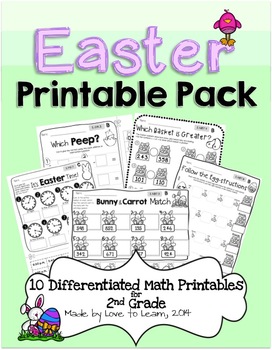 Preview of Easter Math Printables - Differentiated for 2nd Grade