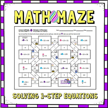 Preview of Easter Math - Solving 1-Step Equations Maze with Distance Learning Edition too!