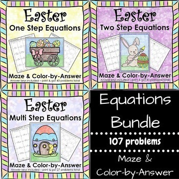 Preview of Easter Math Spring Math Solving Equations Maze & Color by Number SUPER Bundle