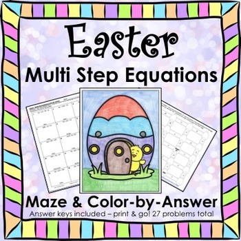 Preview of Easter Math Spring Math Solving Equations Multi Step Equations Maze & Color