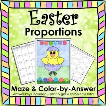 Preview of Easter Math Spring Math Solving Proportions Maze & Color by Number Activity