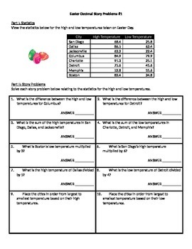 Preview of Easter Math Story Problems - Decimals