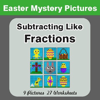 Easter Math: Subtracting Like Fractions - Color-By-Number Math Mystery Pictures