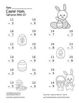 “Easter Math” Subtraction Within 20 - Common Core - Fun! (black line)