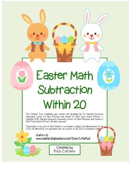 Preview of “Easter Math” Subtraction Within 20  (color & black line)