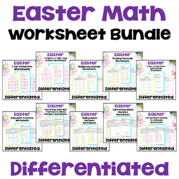 Preview of Easter Math Worksheet Bundle - Differentiated
