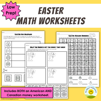 Preview of Easter Math Worksheets Addition, Numbers, Measurement, money, graphing, symmetry