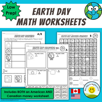 Preview of Earth Day Math Worksheets Addition Numbers, Measuring, money, graphing, symmetry