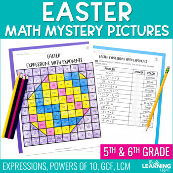 Preview of Easter Math Activities Mystery Picture Worksheets | Expressions GCF LCM