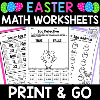 Preview of Easter Math Worksheets & No Prep Activities | 1st & 2nd Grades | Spring | April